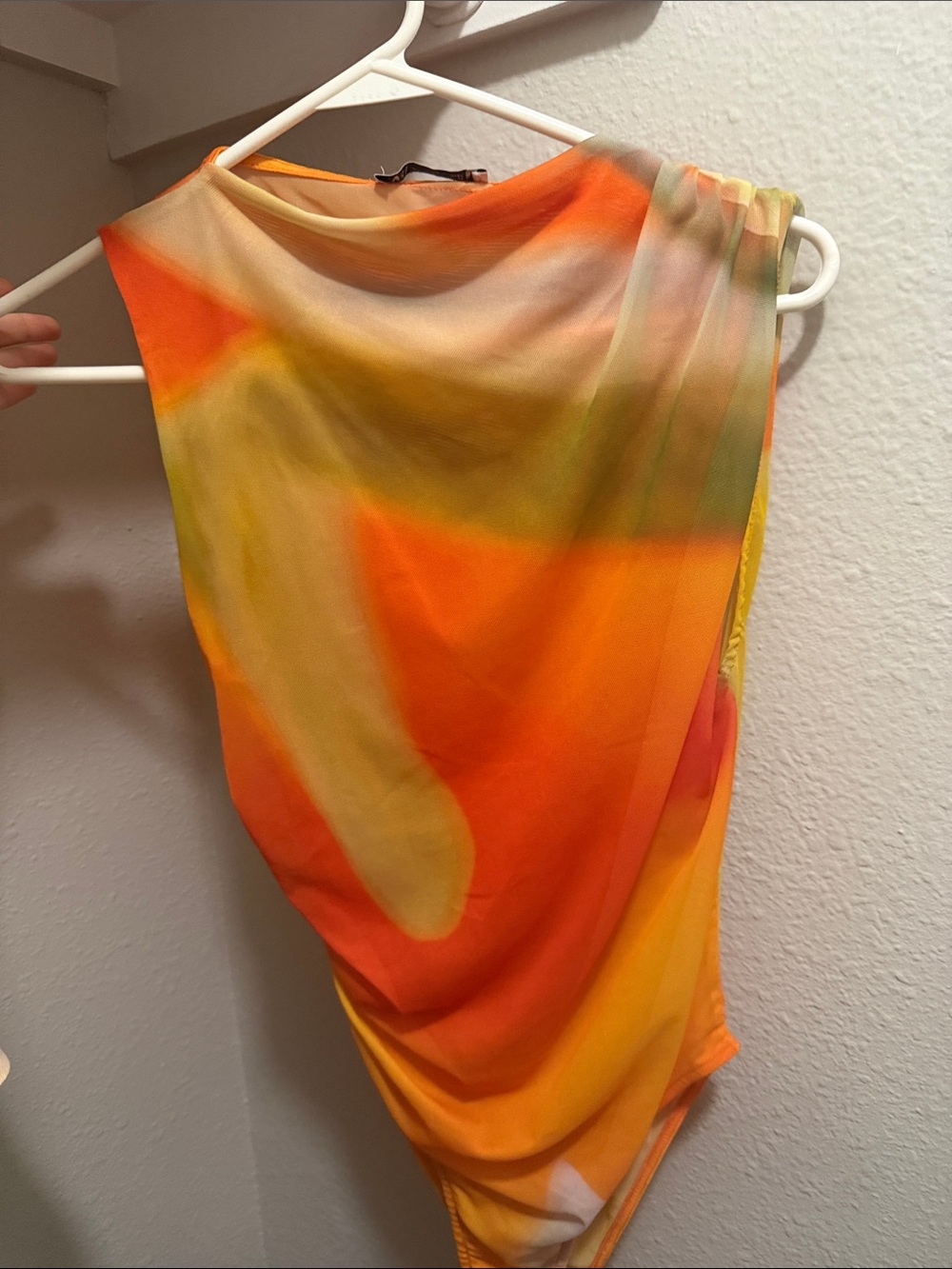 Zara Orange & Yellow One-Shoulder Tie-Dye Bodysuit